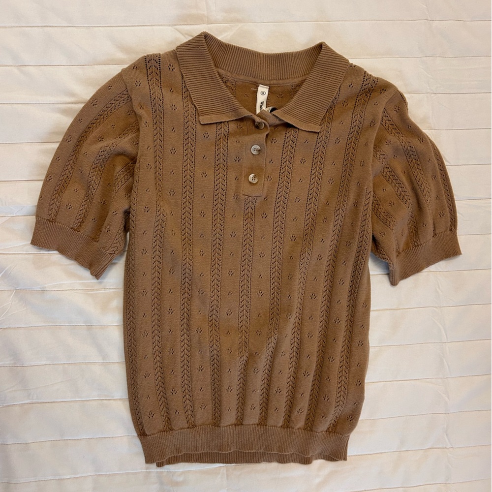 Vintage Brown Short Sleeve Knit Polo Shirt